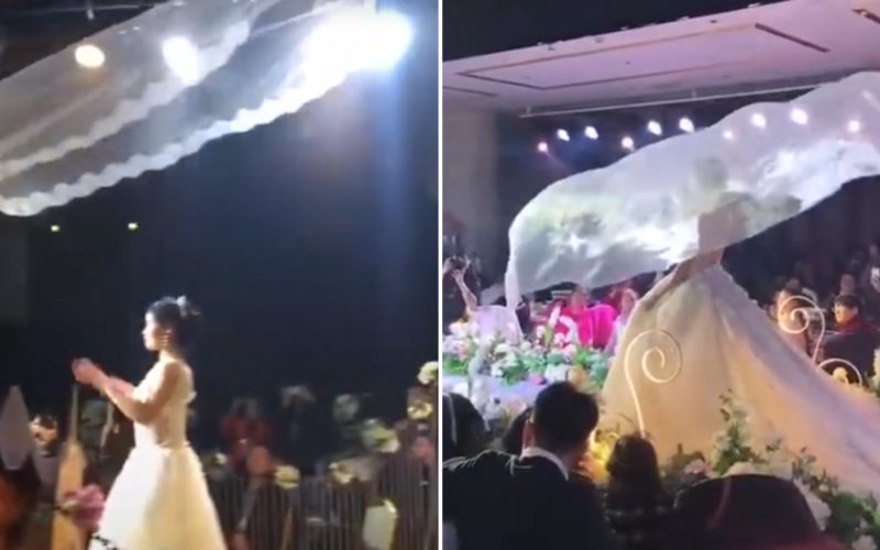 Flying' bridal veils go viral as the new wedding fad