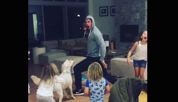 Chris Hemsworth dances on Miley Cyrus’s song Wrecking Ball with kids