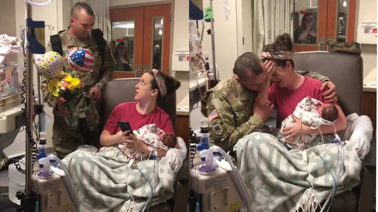 Soldiers Surprises His Wife And Newborns In The Hospital In Viral Video