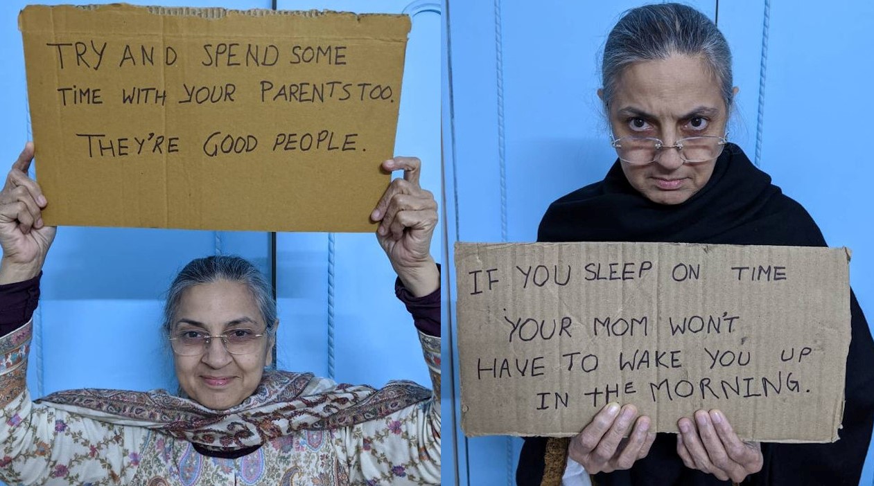 Son Makes Mother With Sign Insta Page For Desi Moms Daily Advice