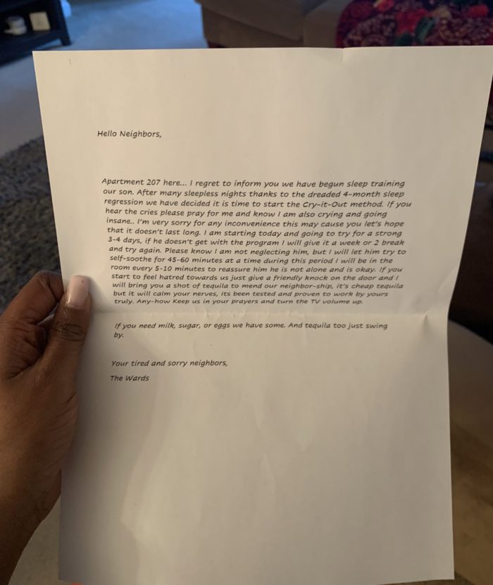 Parents Apologise To Neighbour For Their Crying Baby In Letter