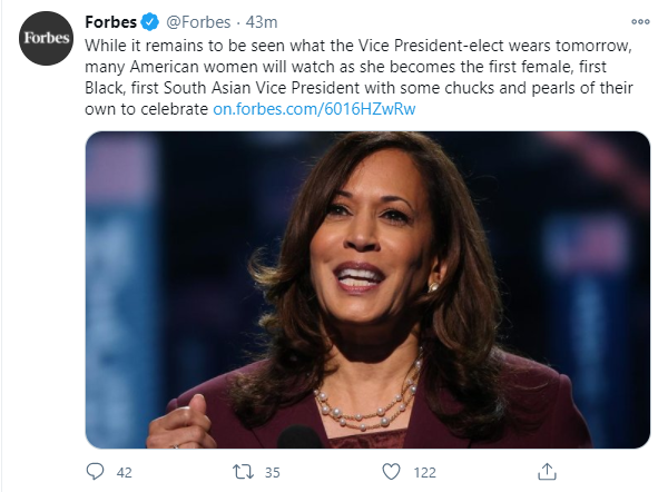 Twitter Slams Forbes Magazine For Its 'Sexist' Tweet On Kamala Harris