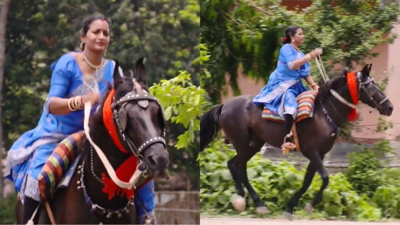 Video Shows Odisha Woman Skillfully Riding A Horse Donning A Saree