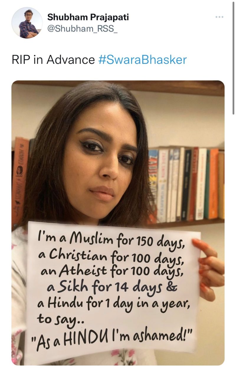 Swara Bhasker Responds To Trolls Praying For Her Demise